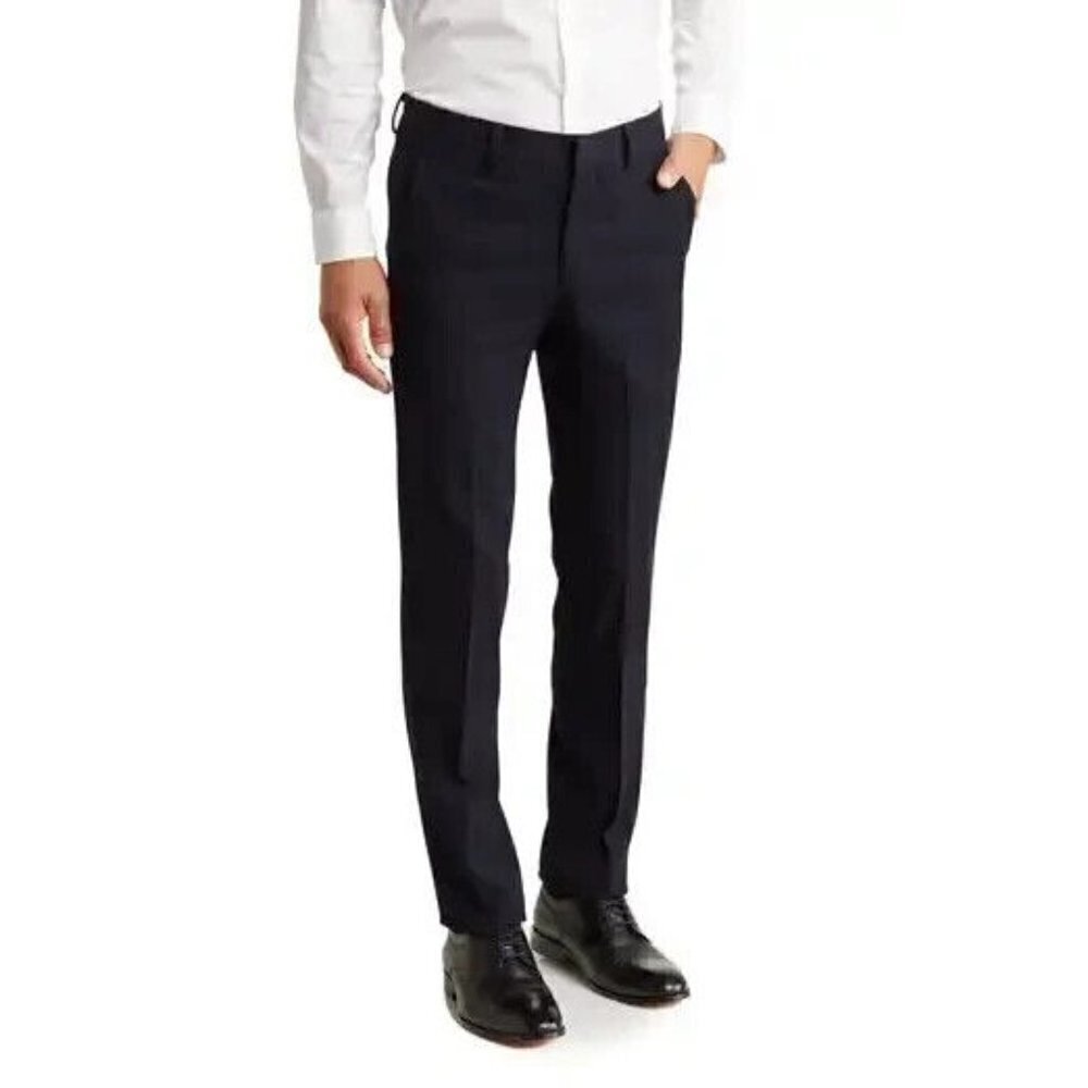 Berle BNWOT mens solid black flat front Trousers 35R pants
